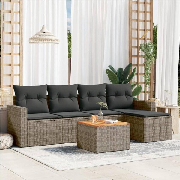 6 Piece Garden Sofa Set with Cushions Grey Poly Rattan vidaXL