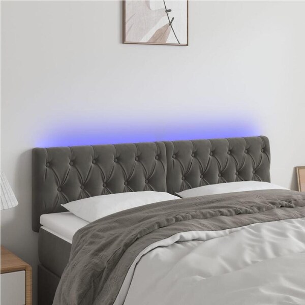 LED Headboard Dark Grey 160x7x78/88 cm Velvet vidaXL