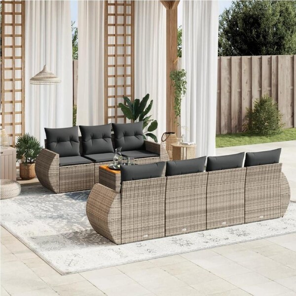 8 Piece Garden Sofa Set with Cushions Grey Poly Rattan vidaXL