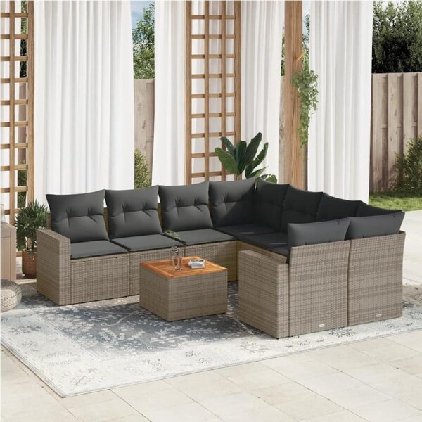 9 Piece Garden Sofa Set with Cushions Grey Poly Rattan vidaXL