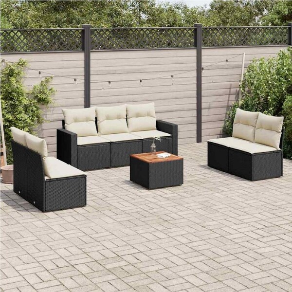 8 Piece Garden Sofa Set with Cushions Black Poly Rattan vidaXL