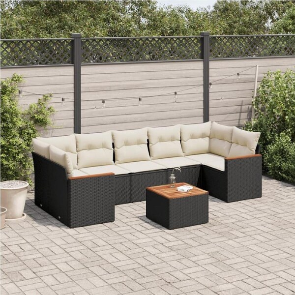 8 Piece Garden Sofa Set with Cushions Black Poly Rattan vidaXL