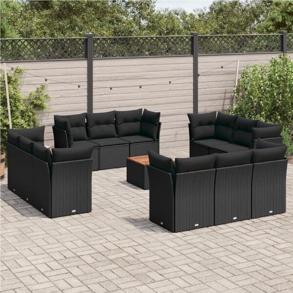 13 Piece Garden Sofa Set with Cushions Black Poly Rattan vidaXL