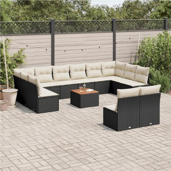 13 Piece Garden Sofa Set with Cushions Black Poly Rattan vidaXL