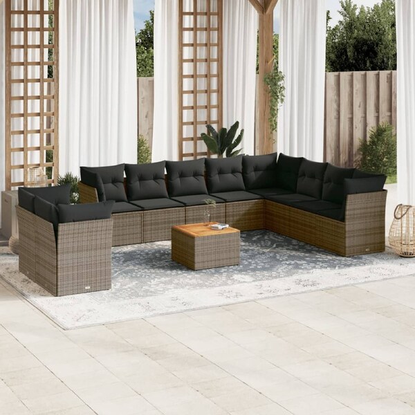 11 Piece Garden Sofa Set with Cushions Grey Poly Rattan vidaXL