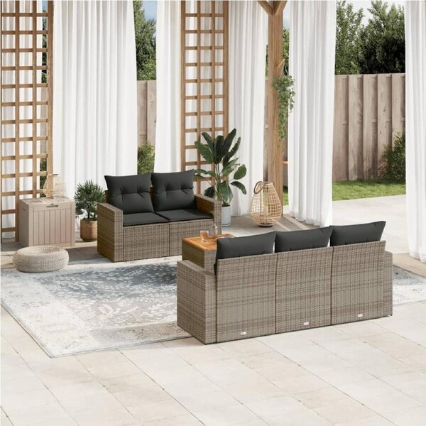 6 Piece Garden Sofa Set with Cushions Grey Poly Rattan vidaXL