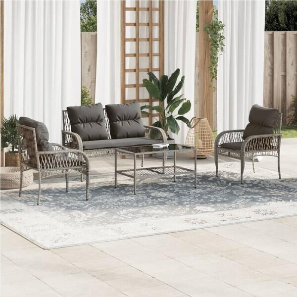 4 Piece Garden Sofa Set with Cushions Grey Poly Rattan vidaXL