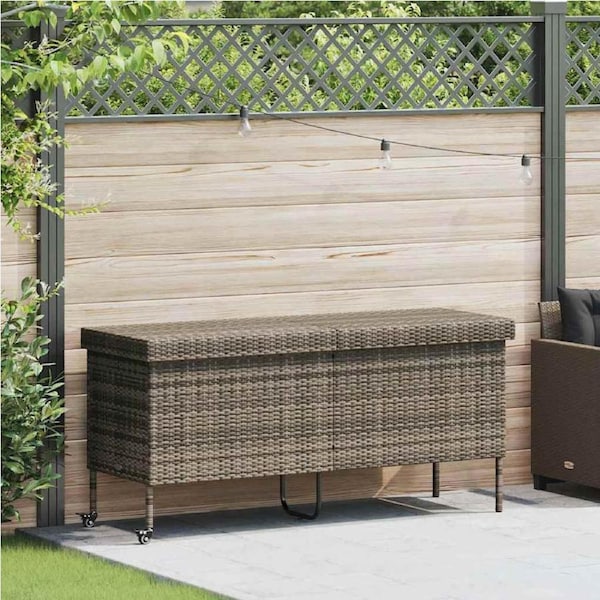 Garden Storage Box with Wheels Grey 160x55x75 cm Poly Rattan vidaXL