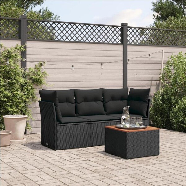 4 Piece Garden Sofa Set with Cushions Black Poly Rattan vidaXL