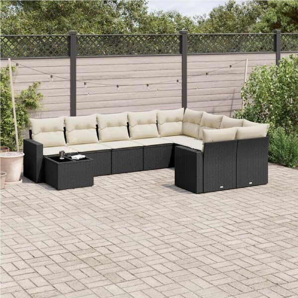 10 Piece Garden Sofa Set with Cushions Black Poly Rattan vidaXL