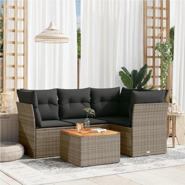 5 Piece Garden Sofa Set with Cushions Grey Poly Rattan vidaXL