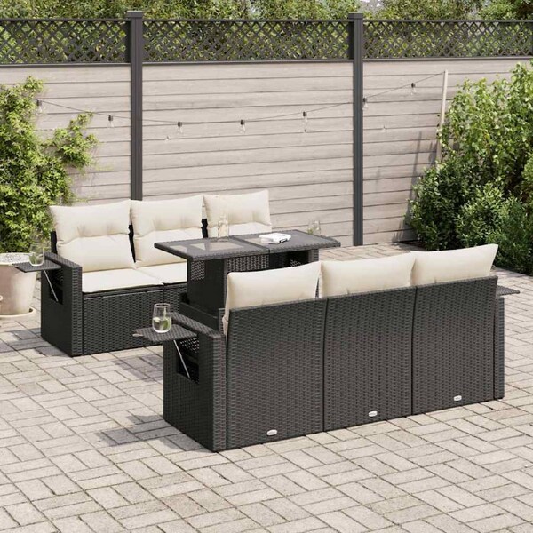 7 Piece Garden Sofa Set with Cushions Black Poly Rattan vidaXL