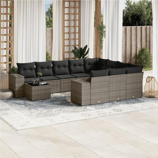 11 Piece Garden Sofa Set with Cushions Grey Poly Rattan vidaXL