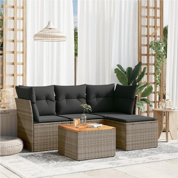 5 Piece Garden Sofa Set with Cushions Grey Poly Rattan vidaXL