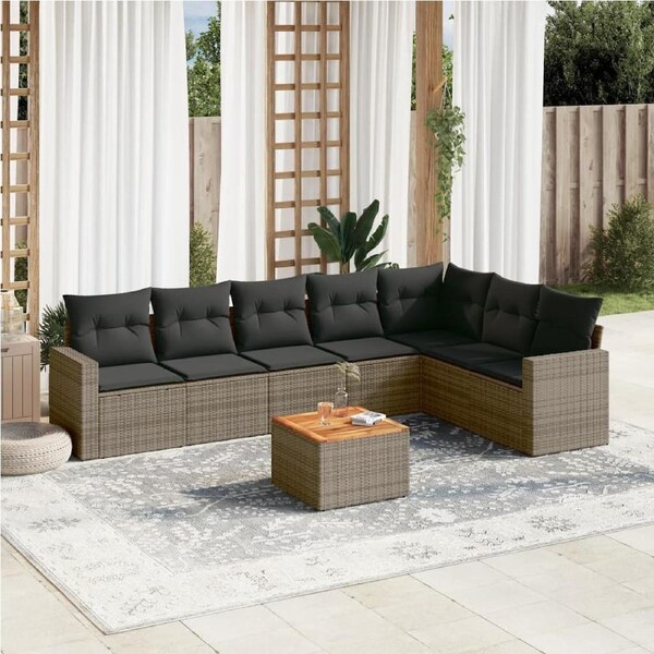 8 Piece Garden Sofa Set with Cushions Grey Poly Rattan vidaXL