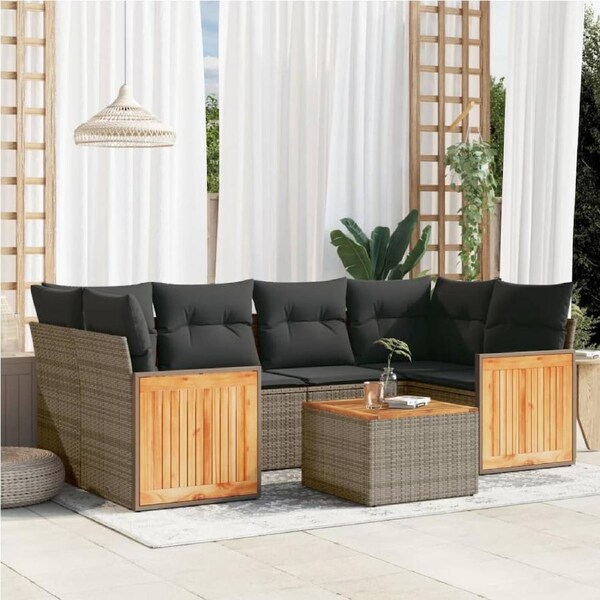 7 Piece Garden Sofa Set with Cushions Grey Poly Rattan vidaXL