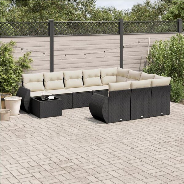 11 Piece Garden Sofa Set with Cushions Black Poly Rattan vidaXL