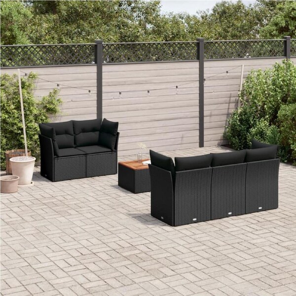 6 Piece Garden Sofa Set with Cushions Black Poly Rattan vidaXL