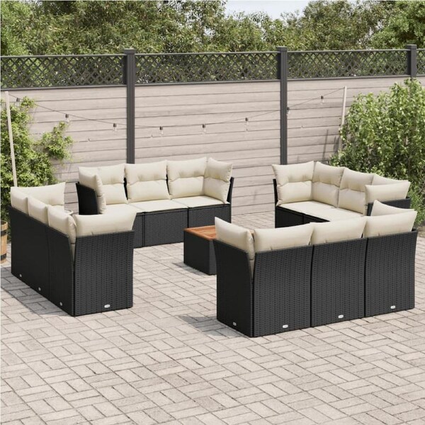 13 Piece Garden Sofa Set with Cushions Black Poly Rattan vidaXL