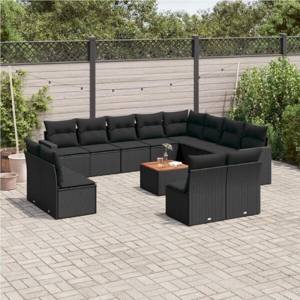 13 Piece Garden Sofa Set with Cushions Black Poly Rattan vidaXL