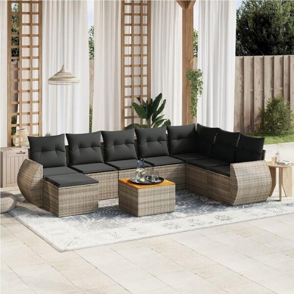 9 Piece Garden Sofa Set with Cushions Grey Poly Rattan vidaXL