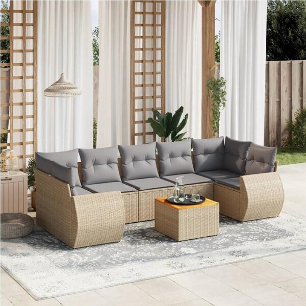 8 Piece Garden Sofa Set with Cushions Beige Poly Rattan vidaXL