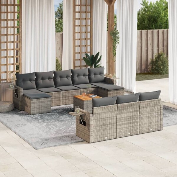 11 Piece Garden Sofa Set with Cushions Grey Poly Rattan vidaXL