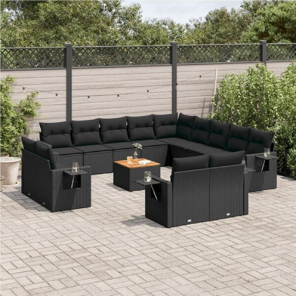 14 Piece Garden Sofa Set with Cushions Black Poly Rattan vidaXL