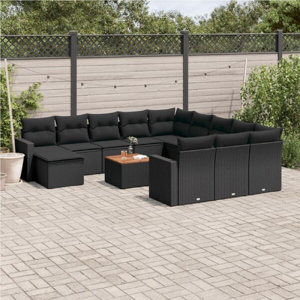 13 Piece Garden Sofa Set with Cushions Black Poly Rattan vidaXL