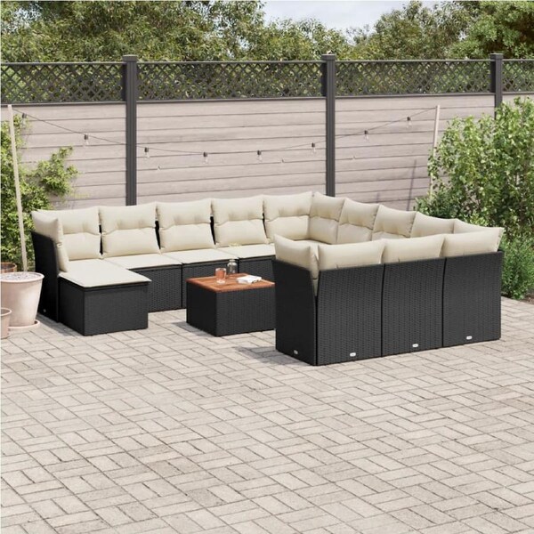13 Piece Garden Sofa Set with Cushions Black Poly Rattan vidaXL