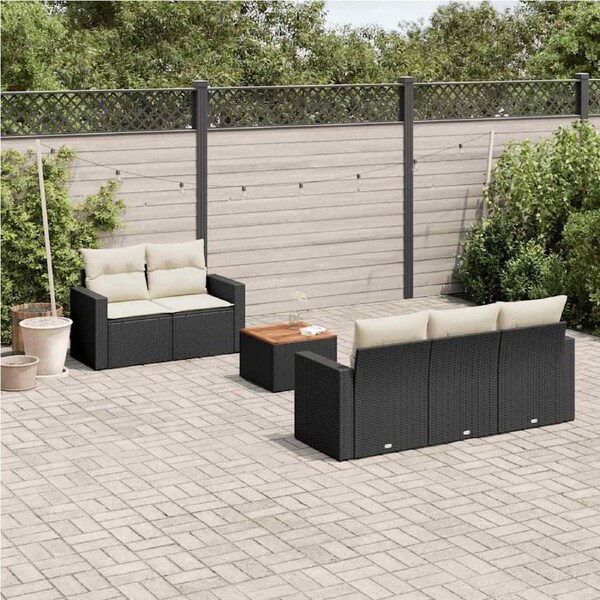 6 Piece Garden Sofa Set with Cushions Black Poly Rattan vidaXL