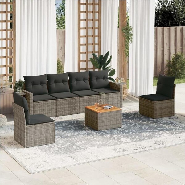 7 Piece Garden Sofa Set with Cushions Grey Poly Rattan vidaXL