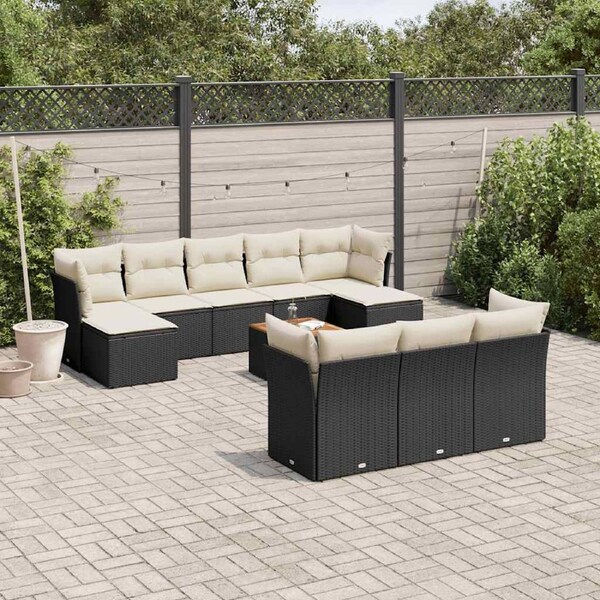 11 Piece Garden Sofa Set with Cushions Black Poly Rattan vidaXL