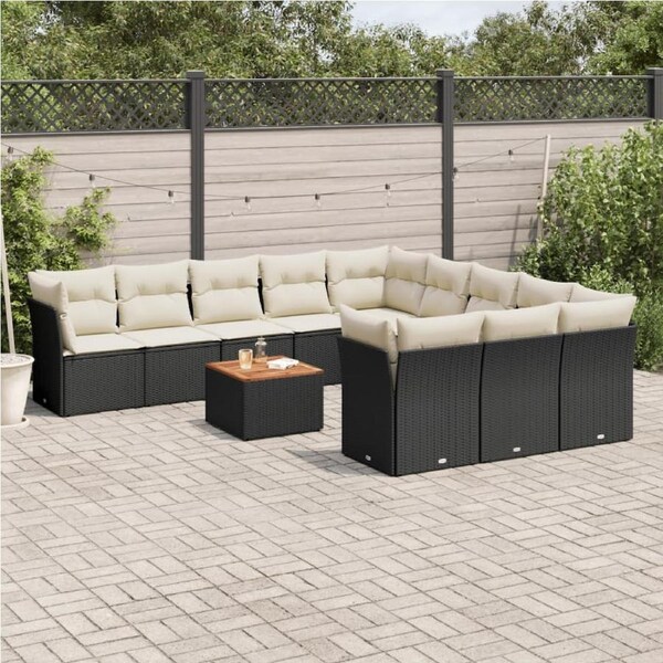 12 Piece Garden Sofa Set with Cushions Black Poly Rattan vidaXL