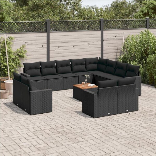 13 Piece Garden Sofa Set with Cushions Black Poly Rattan vidaXL