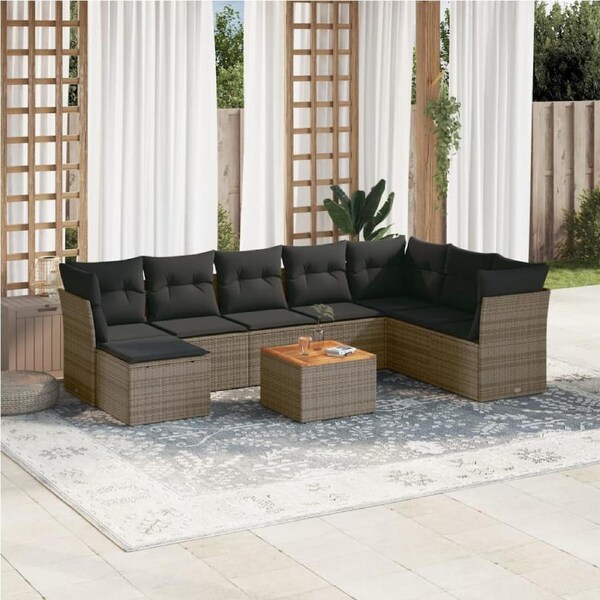 9 Piece Garden Sofa Set with Cushions Grey Poly Rattan vidaXL
