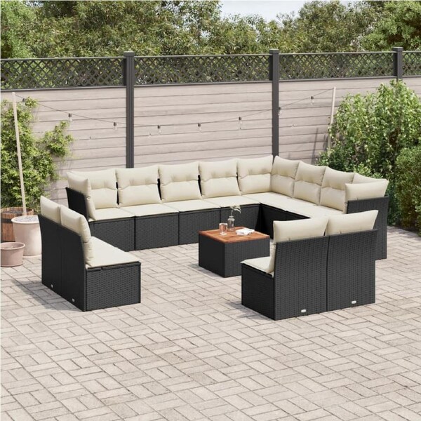 13 Piece Garden Sofa Set with Cushions Black Poly Rattan vidaXL