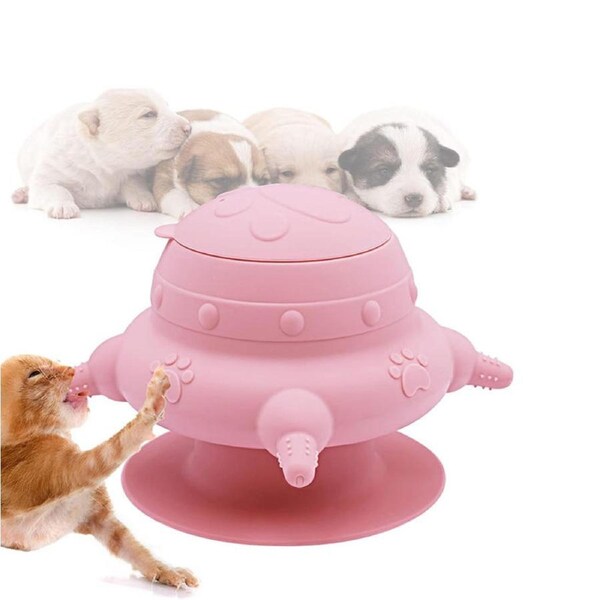 Nevenka Puppy Milk Feeder Silicone 4 Nipples with Suction Cup for Kittens-Pink
