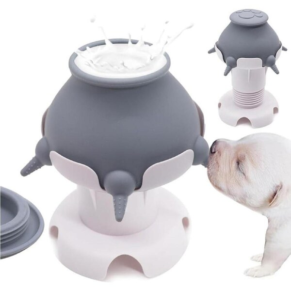Nevenka Puppy Milk Feeder Silicone 5 Nipples Adjustable Height for Kittens-Grey