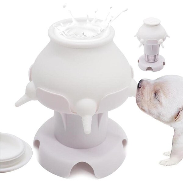 Nevenka Puppy Milk Feeder Silicone 5 Nipples Adjustable Height for Kittens-White