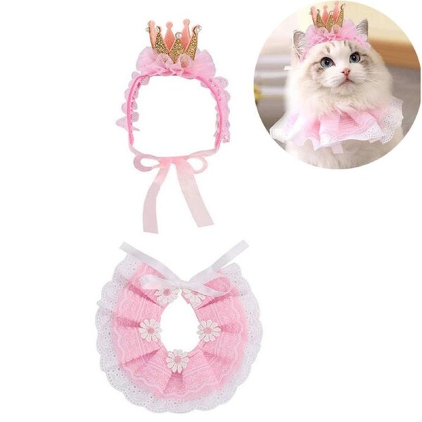 Nevenka Princess Costumes for Cats Cute Lace Crown & Collar for Birthday