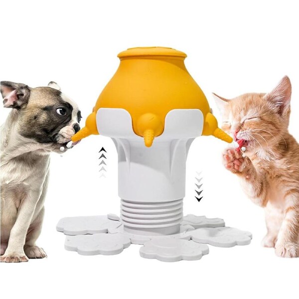 Nevenka Puppy Milk Feeder Silicone 5 Teats Adjustable Height for Kittens-Yellow