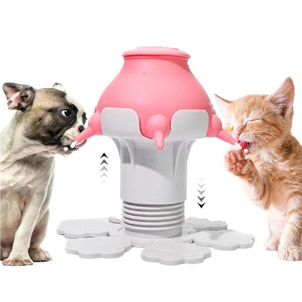 Nevenka Puppy Milk Feeder Silicone 5 Teats Adjustable Height for Kittens-Pink