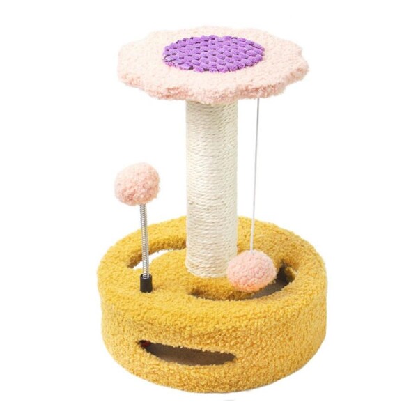 Nevenka Multifunctional Cat Scratching Post with Hanging Ball Spring Ball-YellowPink