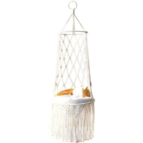 Nevenka Cat Hammock Boho Hand Woven Swing for Small Animal Climbing-D