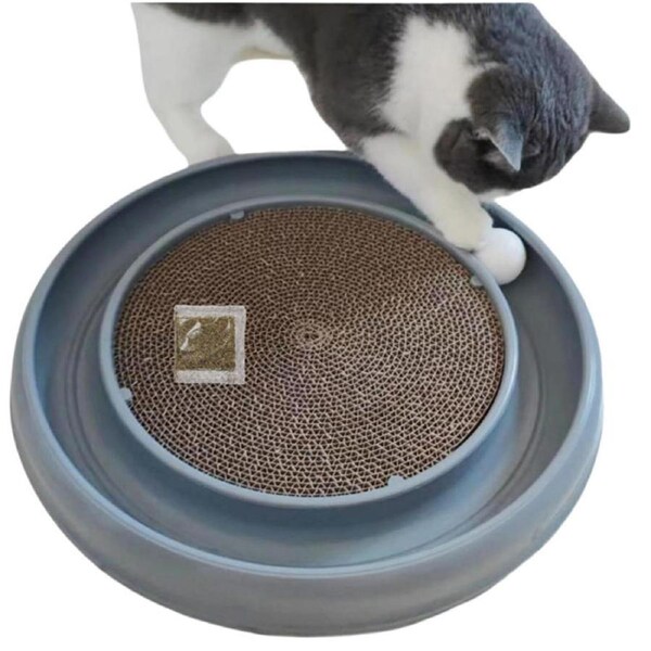 Nevenka Round Cat Scratching Board with Ball for Cat Indoor Exercise-Grey