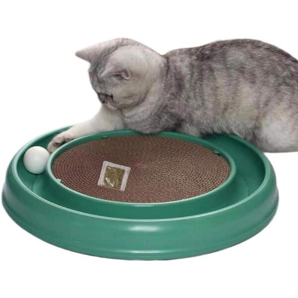 Nevenka Round Cat Scratching Board with Ball for Cat Indoor Exercise-Green