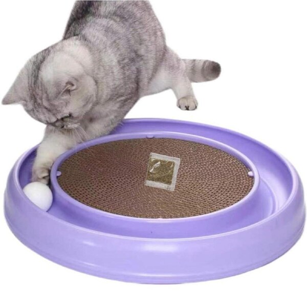 Nevenka Round Cat Scratching Board with Ball for Cat Indoor Exercise-Purple