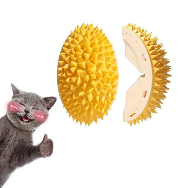 Nevenka Cat Multifunction Brush Durian Shaped Corner Tickler Self Hi Toy-Yellow