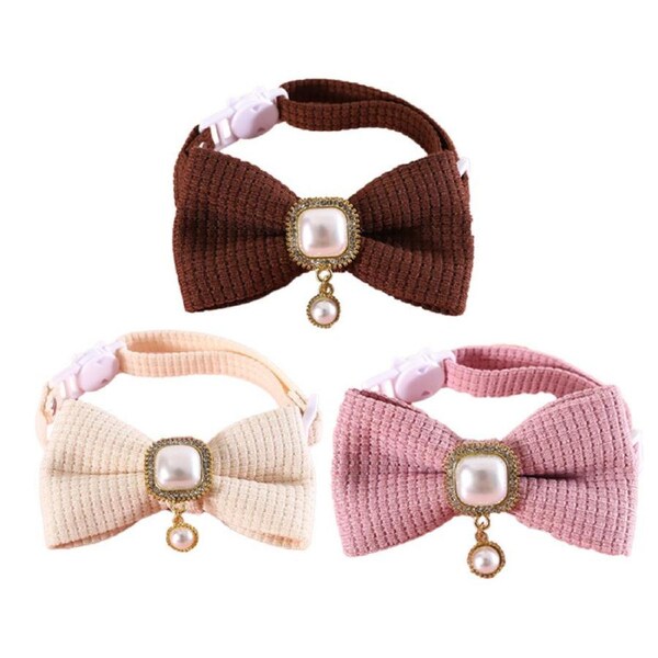 Nevenka 3 Pcs Pet Braided Plaid Bow Ties Adjustable Anti-Choking Collars-C